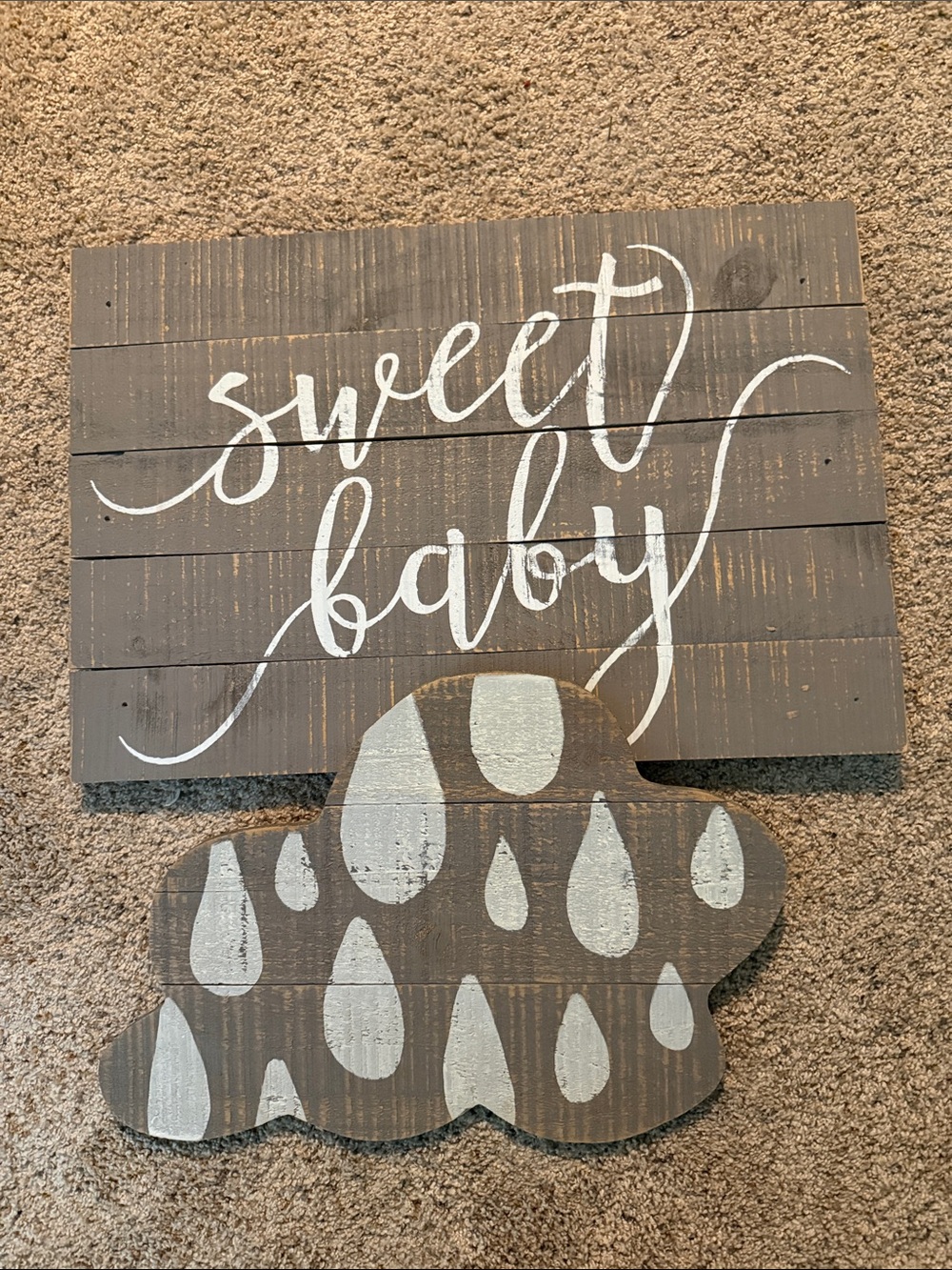 Hobby Lobby Brown Wood "Sweet Baby" Wall Sign with Cloud Accent